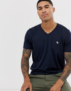 Темно-синяя футболка с V-образным вырезом и логотипом Abercrombie & Fitch-Темно-синий