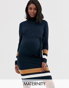 Трикотажное платье миди в стиле колор блок Mamalicious maternity-Синий Mama.Licious