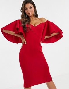 Платье миди с открытыми плечами ASOS DESIGN-Красный