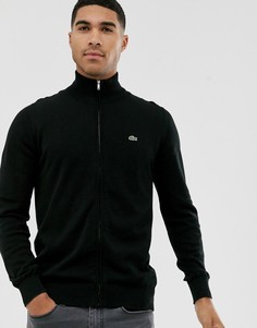 Черный хлопковый джемпер на молнии Lacoste