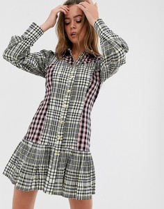 Платье-рубашка мини в клетку с оборками ASOS DESIGN-Мульти