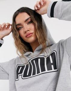 Серый укороченный худи Puma rebel reload