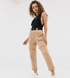 Джоггеры карго с поясом ASOS DESIGN Petite-Бежевый