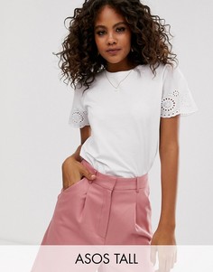 Белая футболка с вышивкой на рукавах ASOS DESIGN Tall-Белый