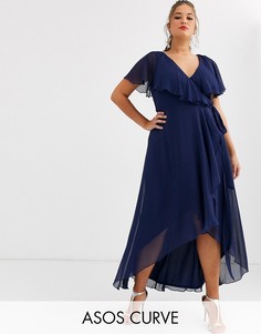 Платье макси с кейпом ASOS DESIGN Curve-Синий