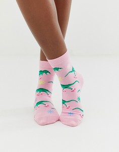 Носки до щиколотки с динозаврами на роликах ASOS DESIGN-Розовый