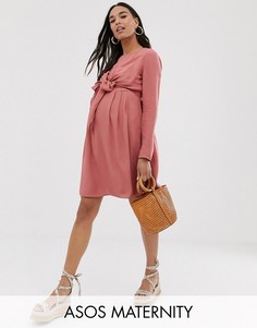 Платье мини с запахом и длинными рукавами для кормящих мам ASOS DESIGN Maternity-Розовый
