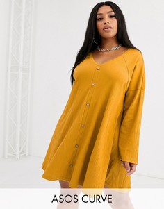 Свободное фактурное платье мини на пуговицах ASOS DESIGN Curve-Желтый