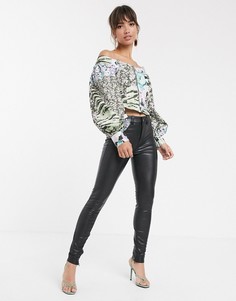 Топ с широким вырезом и комбинированным принтом ASOS DESIGN-Мульти