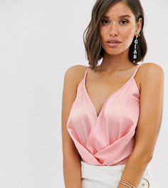 Розовое атласное боди с запахом Missguided-Белый