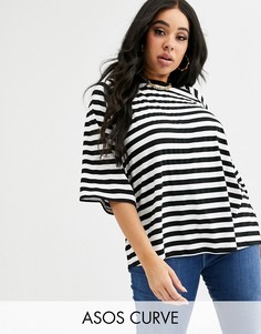 Свободная футболка в полоску ASOS DESIGN Curve-Мульти