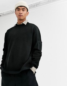 Черный вязаный джемпер в рубчик с ткаными вставками ASOS DESIGN