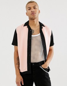 Розовая рубашка с черными вставками Topman-Розовый