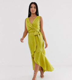 Золотистое атласное платье макси с запахом Flounce London Petite-Золотой