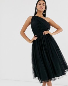Платье миди из тюля на одно плечо ASOS DESIGN-Черный