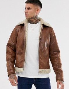 Светло-коричневая куртка-авиатор из искусственной кожи и меха Jack & Jones Originals-Светло-коричневый