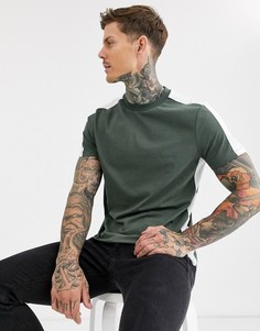 Футболка цвета хаки с полосками ASOS DESIGN-Зеленый
