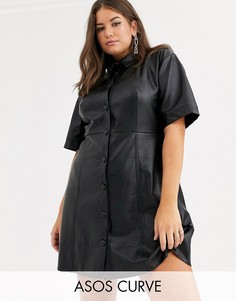 Платье-рубашка мини из искусственной кожи на пуговицах ASOS DESIGN Curve-Черный