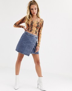 Синяя выбеленная джинсовая юбка с запахом ASOS DESIGN-Синий