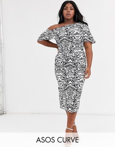 Платье-футляр с принтом \зебра\" и плиссировкой ASOS DESIGN Curve-Мульти