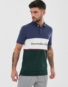 Темно-синее/зеленое поло из пике с логотипом Abercrombie & Fitch-Темно-синий