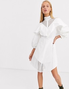 Хлопковое приталенное платье с кружевной вставкой ASOS WHITE-Белый