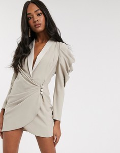 Платье мини с драпировкой ASOS DESIGN-Бежевый