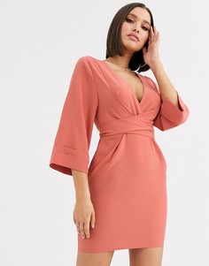 Платье миди с рукавами-кимоно и V-образным вырезом ASOS DESIGN-Красный