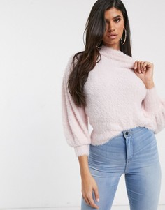 Пушистый джемпер с пышными рукавами ASOS DESIGN-Розовый