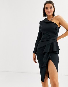 Платье-смокинг на одно плечо с баской ASOS DESIGN-Черный