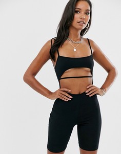 Короткий облегающий комбинезон с вырезом ASOS DESIGN-Черный