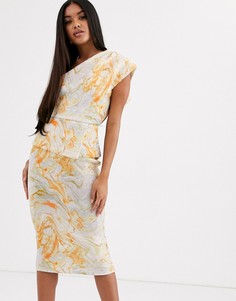 Платье миди на одно плечо с принтом ASOS DESIGN-Мульти