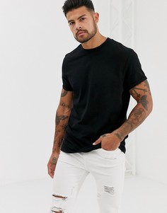 Черная футболка с круглым вырезом и отворотами на рукавах ASOS DESIGN-Черный