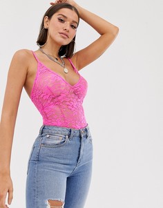 Розовое кружевное боди Missguided-Розовый