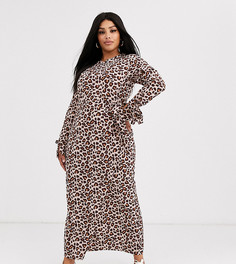 Платье макси с длинными рукавами и леопардовым принтом Verona Curve-Коричневый