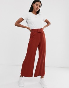 Широкие брюки в рубчик с поясом ASOS DESIGN-Коричневый