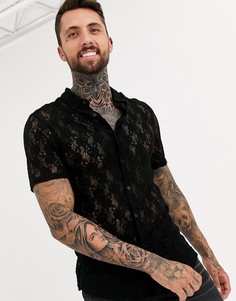 Черная кружевная приталенная рубашка ASOS DESIGN-Черный