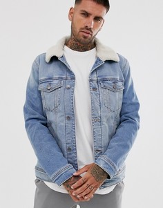 Светлая джинсовая куртка с подкладкой из искусственного меха Hollister-Синий