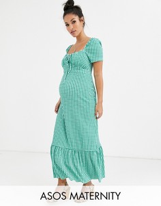 Платье макси в клеточку с пышными рукавами ASOS DESIGN Maternity-Мульти