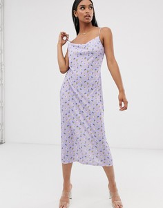 Лиловое платье-комбинация миди в цветочек ASOS DESIGN-Мульти
