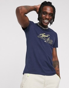 Темно-синяя футболка с логотипом на груди Tommy Jeans-Темно-синий