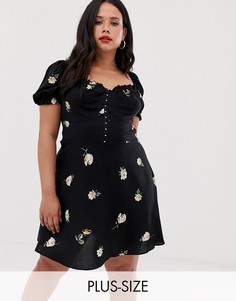 Платье с цветочным принтом и объемными рукавами River Island Plus-Черный