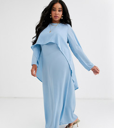 Синее ярусное платье макси с длинными рукавами Verona Curve-Синий