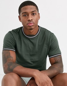 Футболка хаки с контрастной отделкой ASOS DESIGN-Зеленый