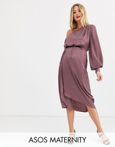 Платье миди на одно плечо из атласа ASOS DESIGN Maternity-Оранжевый