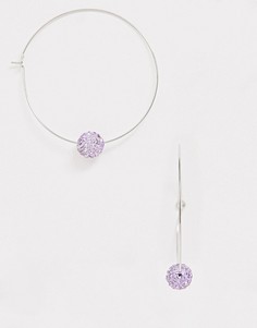 Серебристые серьги-кольца с фиолетовыми шариками с кристаллами ASOS DESIGN-Серебряный