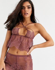 Кружевной пижамный комплект с топом на бретельках и шортами Hunkemoller Venus-Коричневый