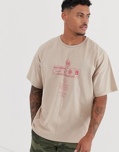 Oversize-футболка из плотного трикотажа с принтом ASOS DESIGN-Бежевый