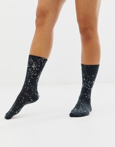 Носки в рубчик с выбеленным рисунком ASOS DESIGN-Темно-синий