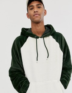 Oversize-худи из искусственного меха в стиле колор блок ASOS DESIGN-Черный